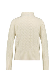 Strickpullover mit Zopfstrick-Optik - Offwhite - Weiß