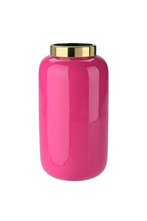 Vase mit goldenem Metallring - Pink/Gold - Pink