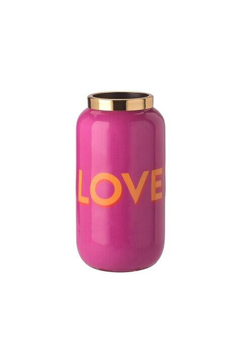 Vase mit Schriftzug - Fuchsia/Gold - Pink