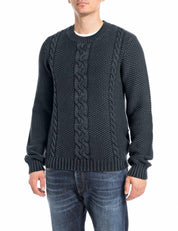 Strickpullover mit Zopfmuster - 789 - Blau