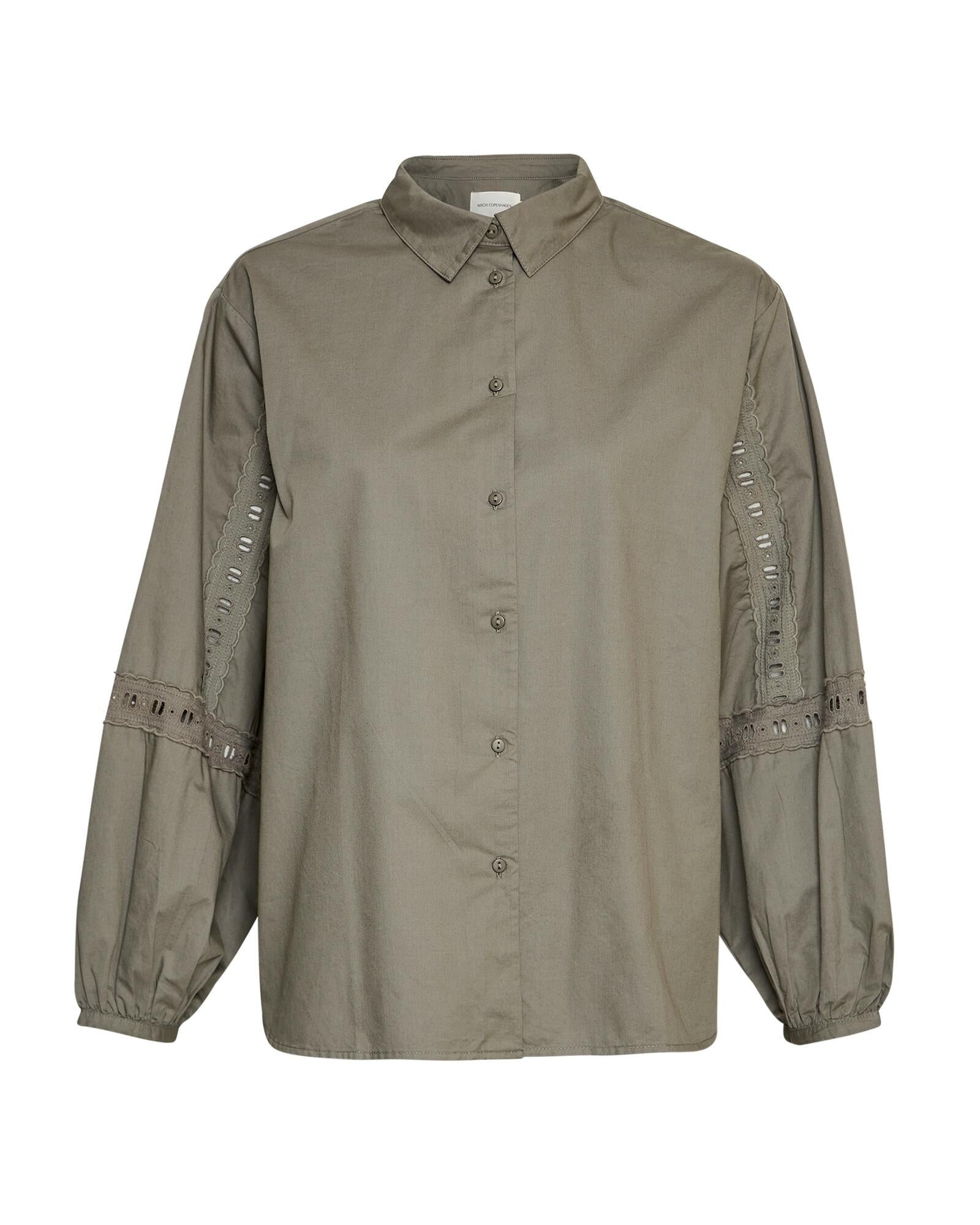 Bluse mit Lochspitze - Mulled Basil - Khaki