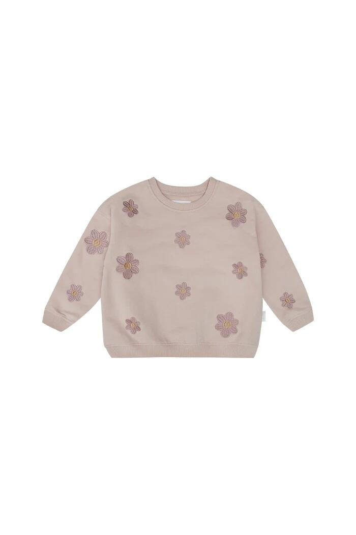 Oversized Sweatshirt 'flower power' mit Stickerei - Dusty Rose - Rosa