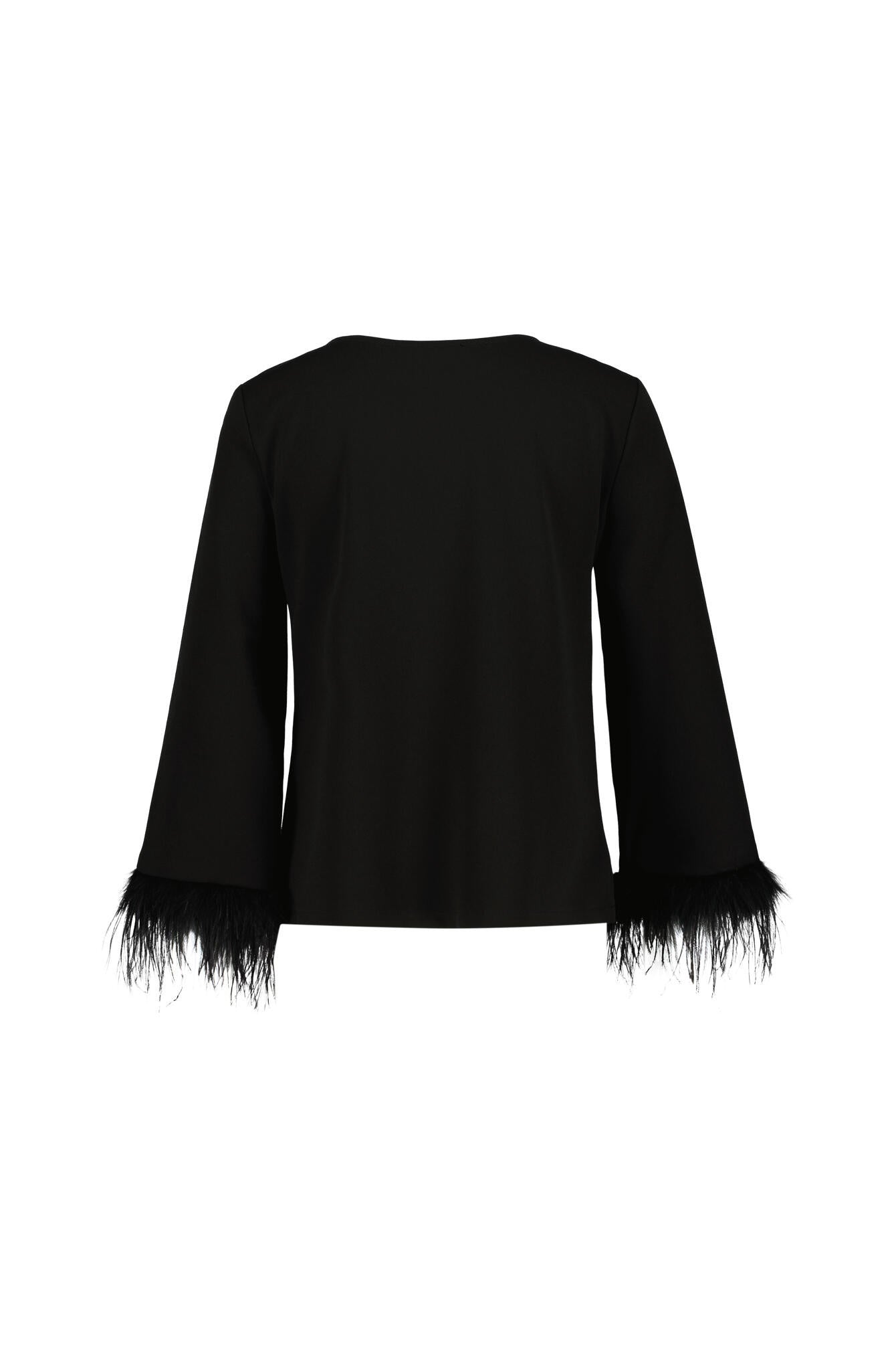 Langarmshirt mit Federn - 100 Black - Schwarz