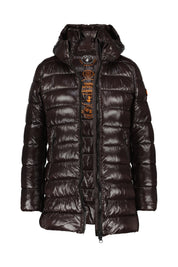 Lang geschnittene Steppjacke - 40009 Brown Black - Braun