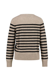 Gestreifter Strickpullover - Taupe/Schwarz - Beige