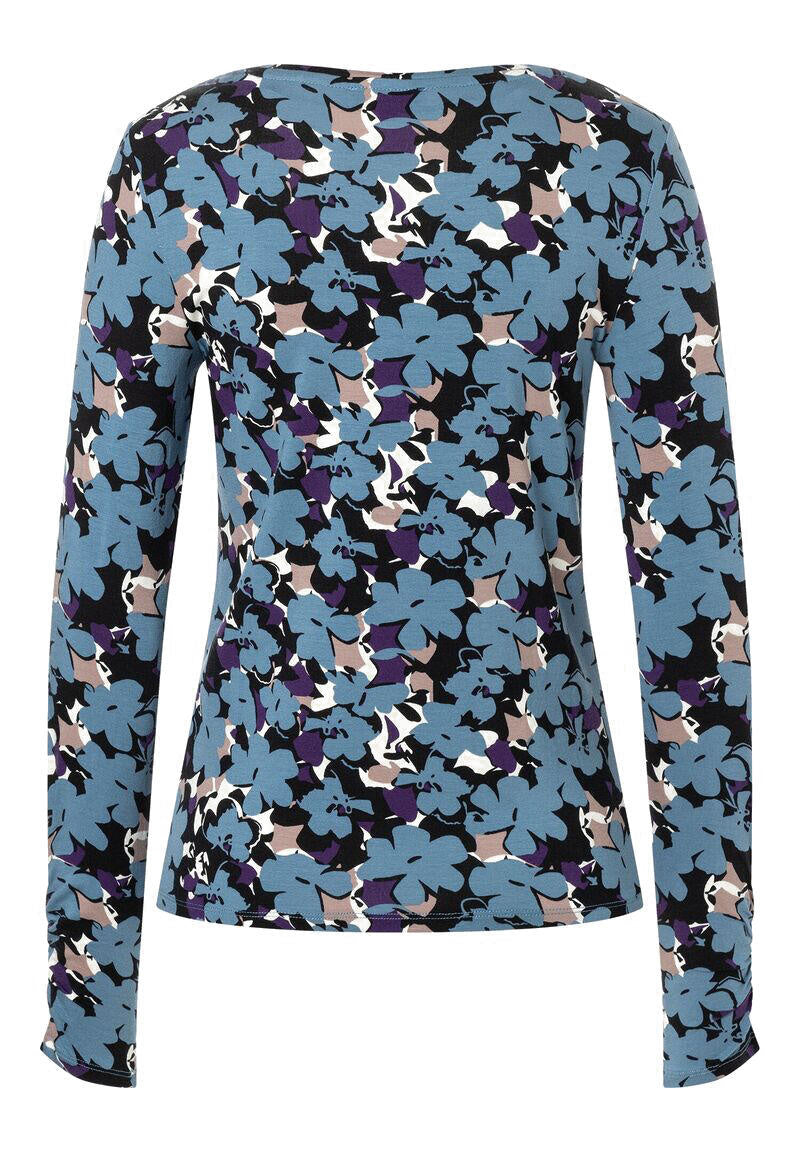 Floral gemustertes Langarmshirt - 6332 - Blau