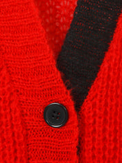 Grobstrickjacke mit V-Ausschnitt - 357 - Rot