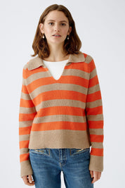 Gestreifter Strickpullover - 0703-lt stone red - Orange