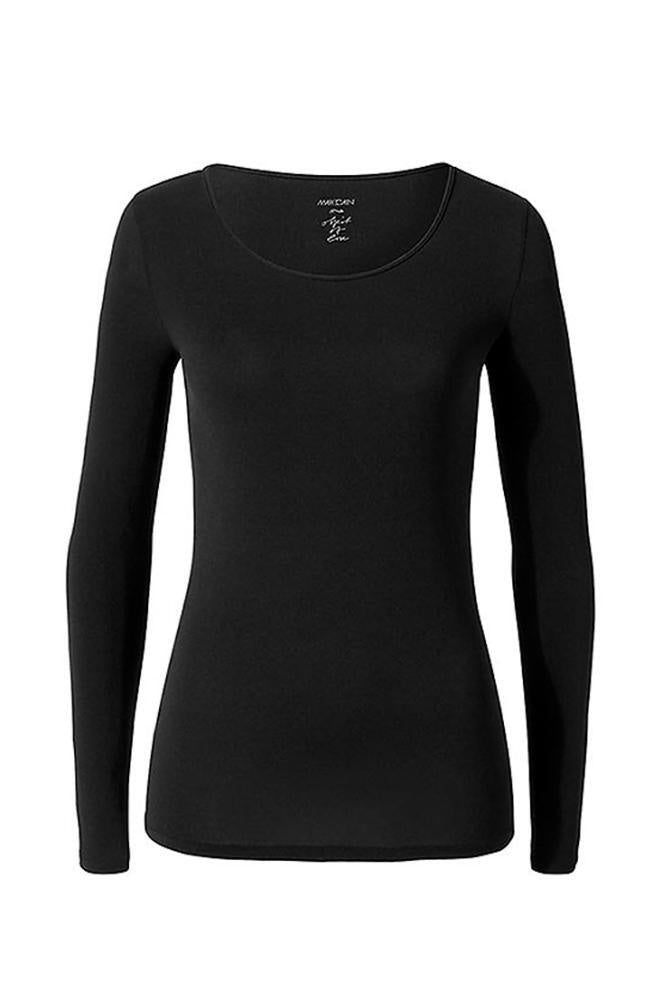 Langarmshirt aus dezent transparentem Material - 900 - Schwarz