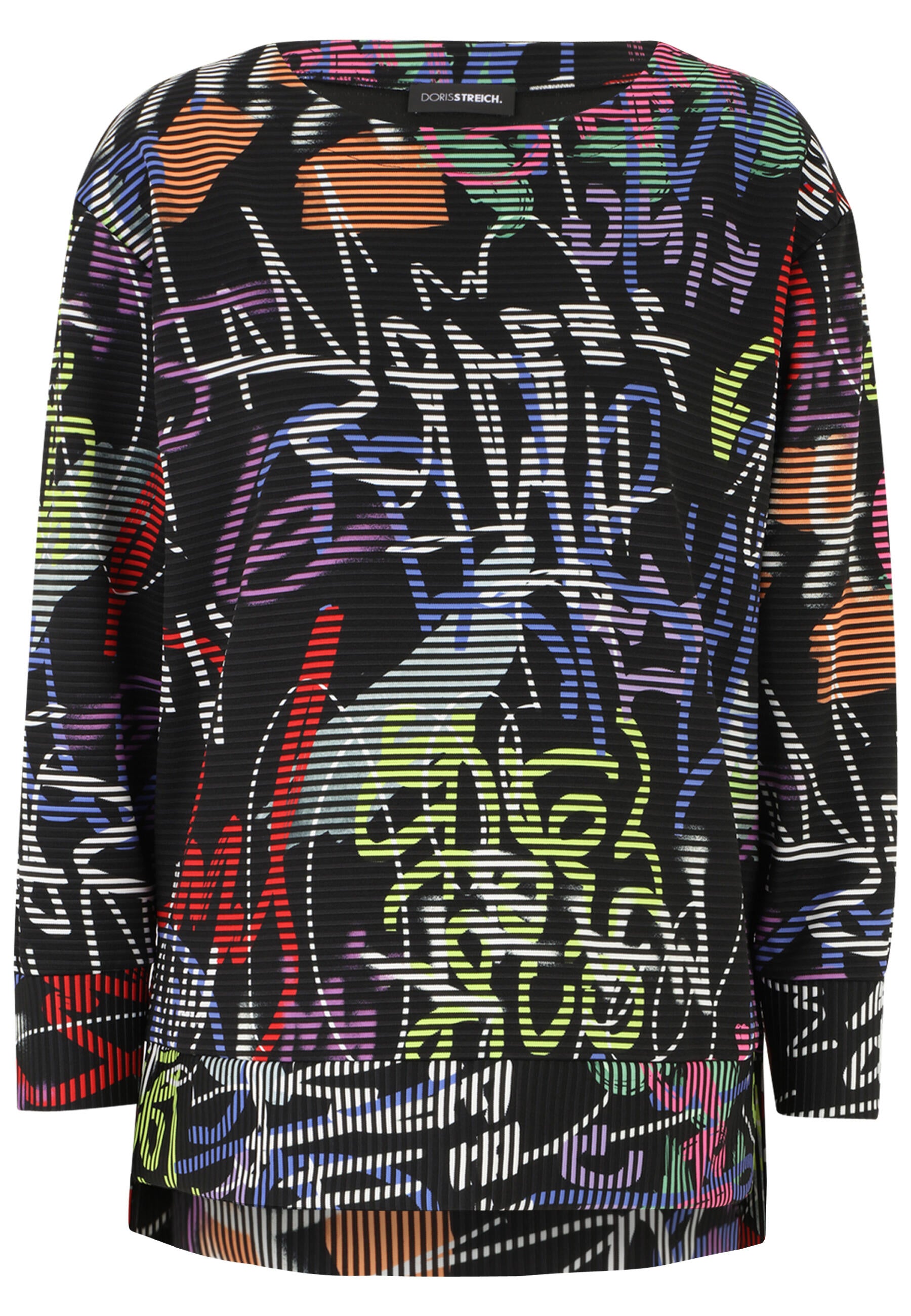 Geripptes Sweatshirt mit Print - 98-Multiolor - Mehrfarbig