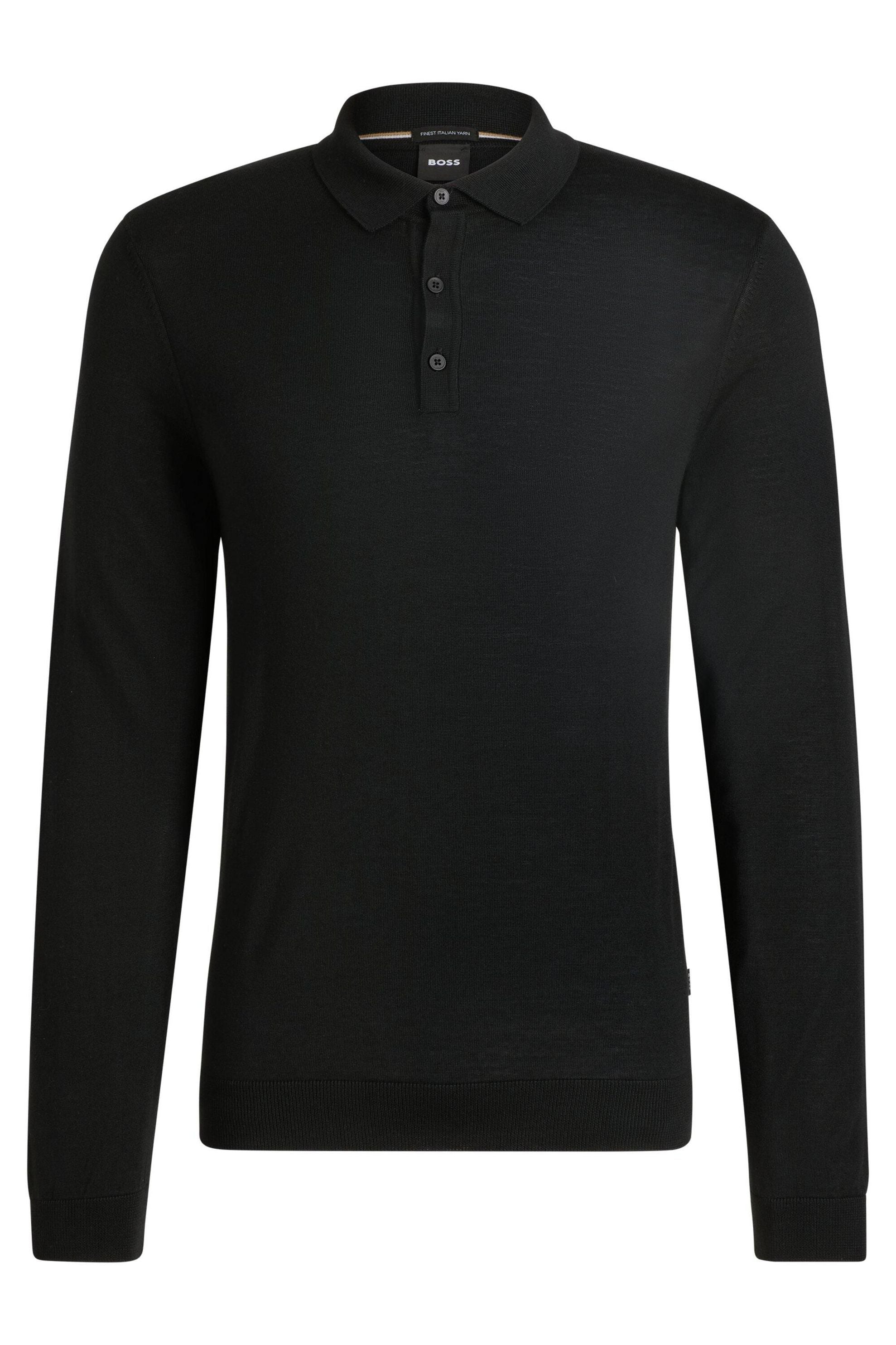 Strick-Poloshirt aus Schurwolle - 001-Black - Schwarz