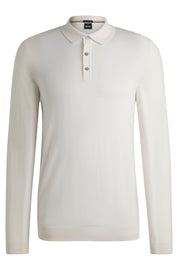 Strick-Poloshirt aus Schurwolle - 131-Open White - Weiß