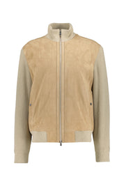 Lederjacke mit Strickärmeln - 131-Open White - Beige