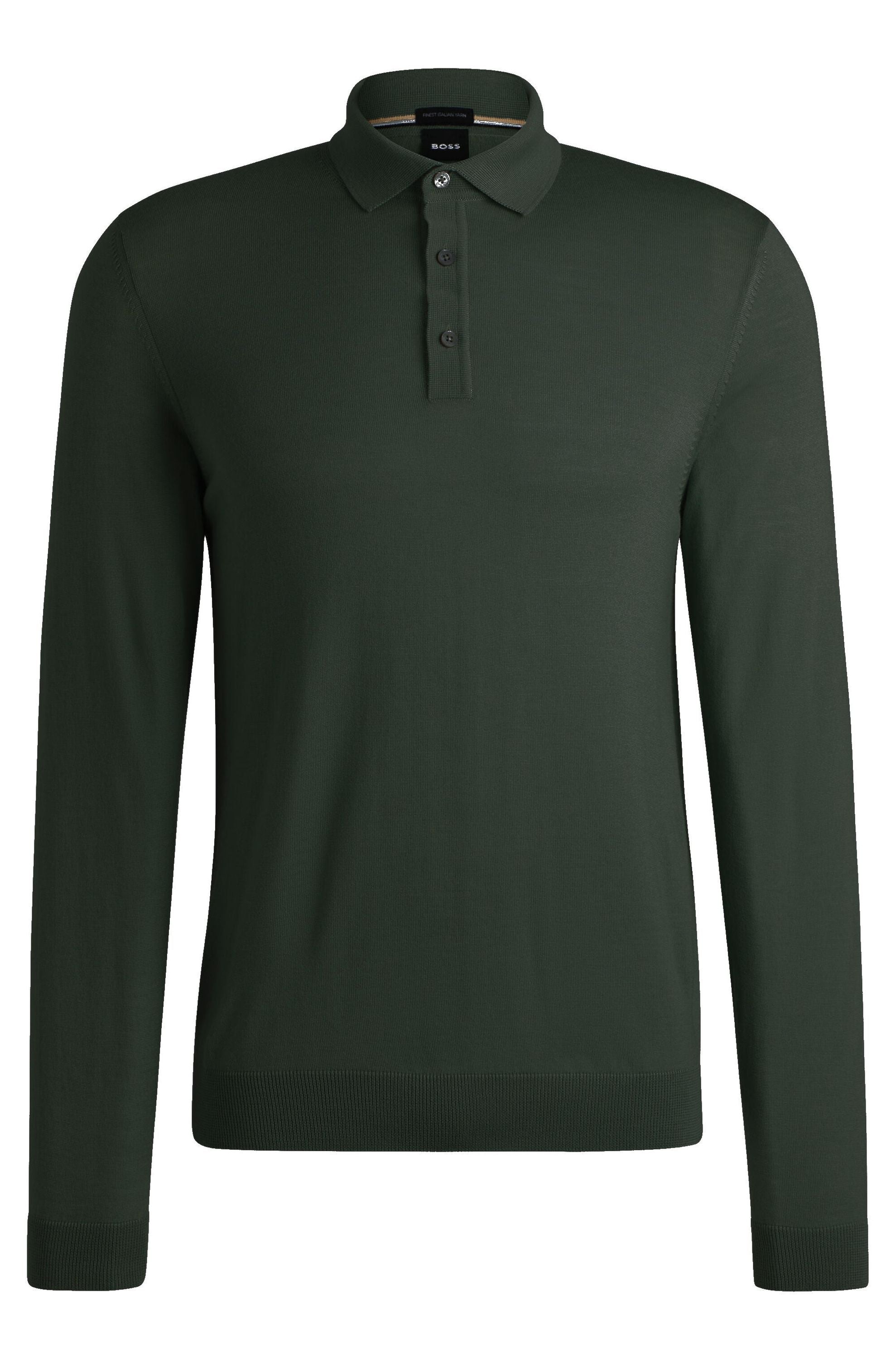 Strick-Poloshirt aus Schurwolle - 385-Open Green - Grün