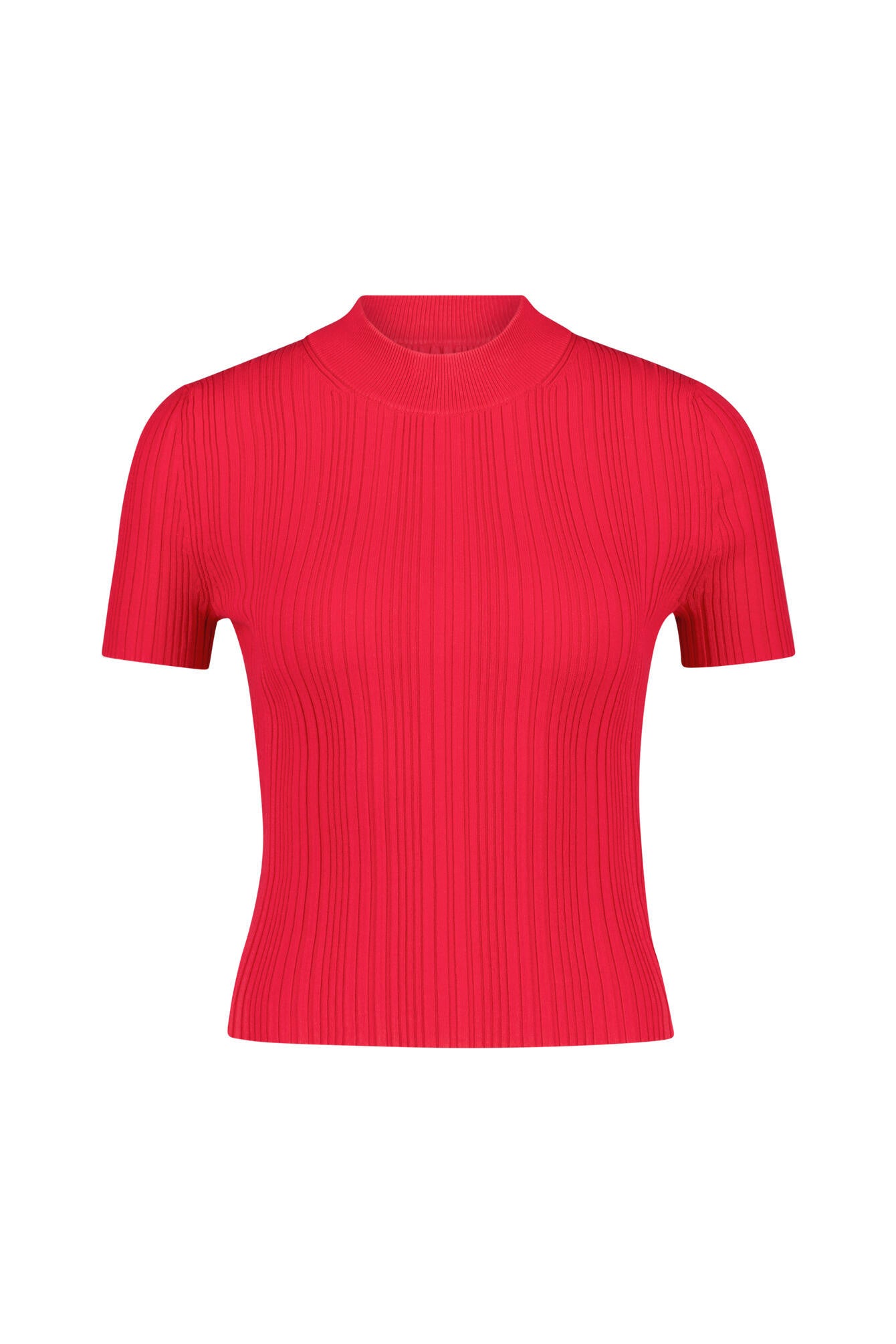 Geripptes T-Shirt aus Viskosemix - 610-Medium Red - Rot