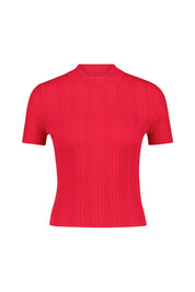 Geripptes T-Shirt aus Viskosemix - 610-Medium Red - Rot