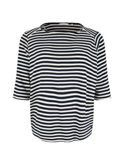 Gestreiftes Sweatshirt aus Viskosemix - 26484-navy white regular strip - Weiß | Schwarz