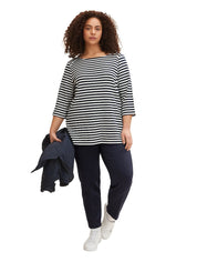 Gestreiftes Sweatshirt aus Viskosemix - 26484-navy white regular strip - Weiß | Schwarz