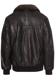 Lederjacke mit abnehmbaren Kragen - 88-Asphalt - Schwarz