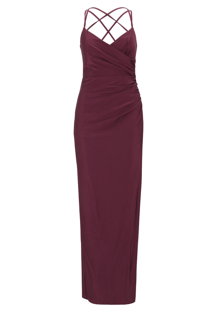 Slipkleid mit Beinschlitz - 6331-Shiny Bordeaux - Rot