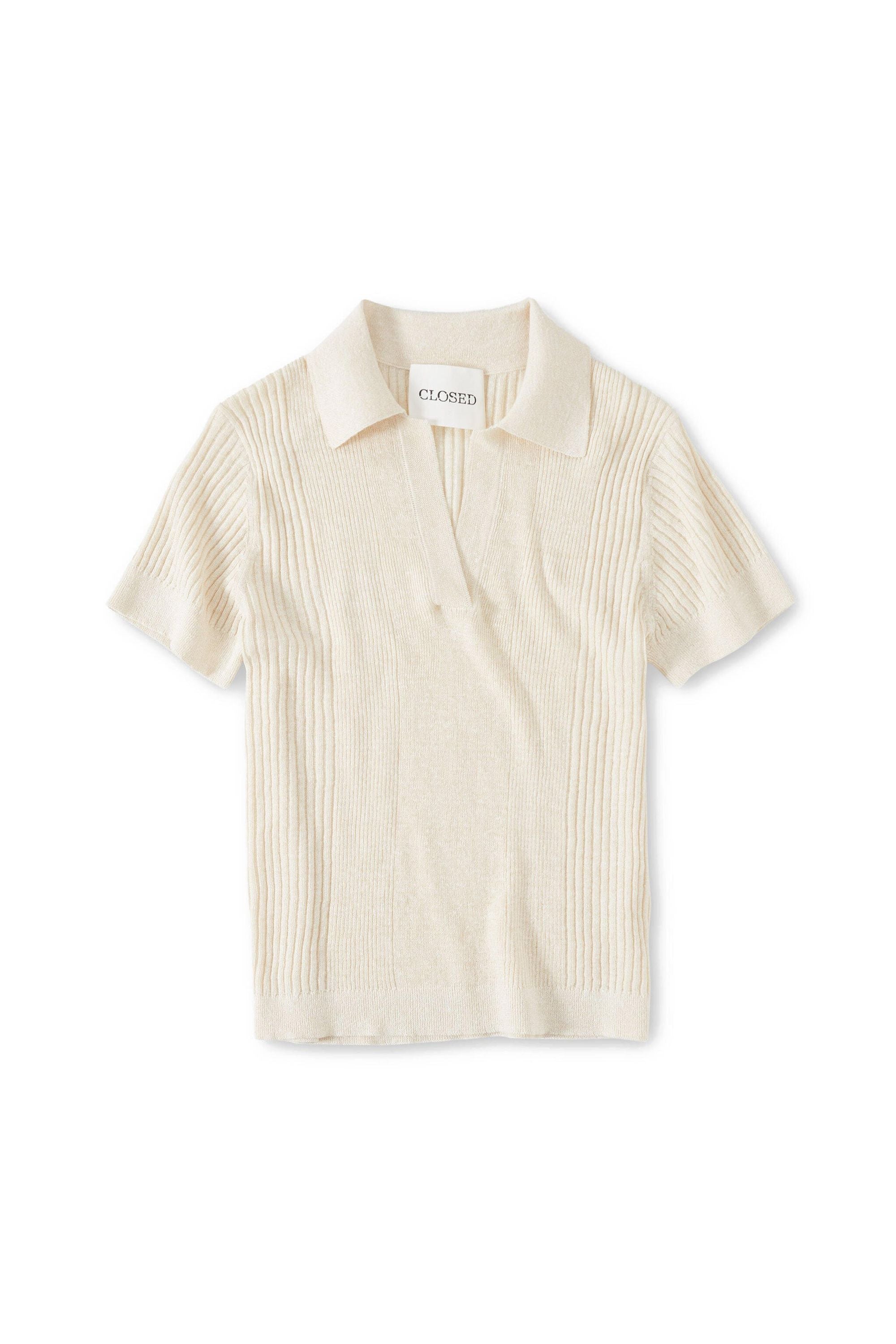 Strickpoloshirt aus Leinenmix - 218 - Creme