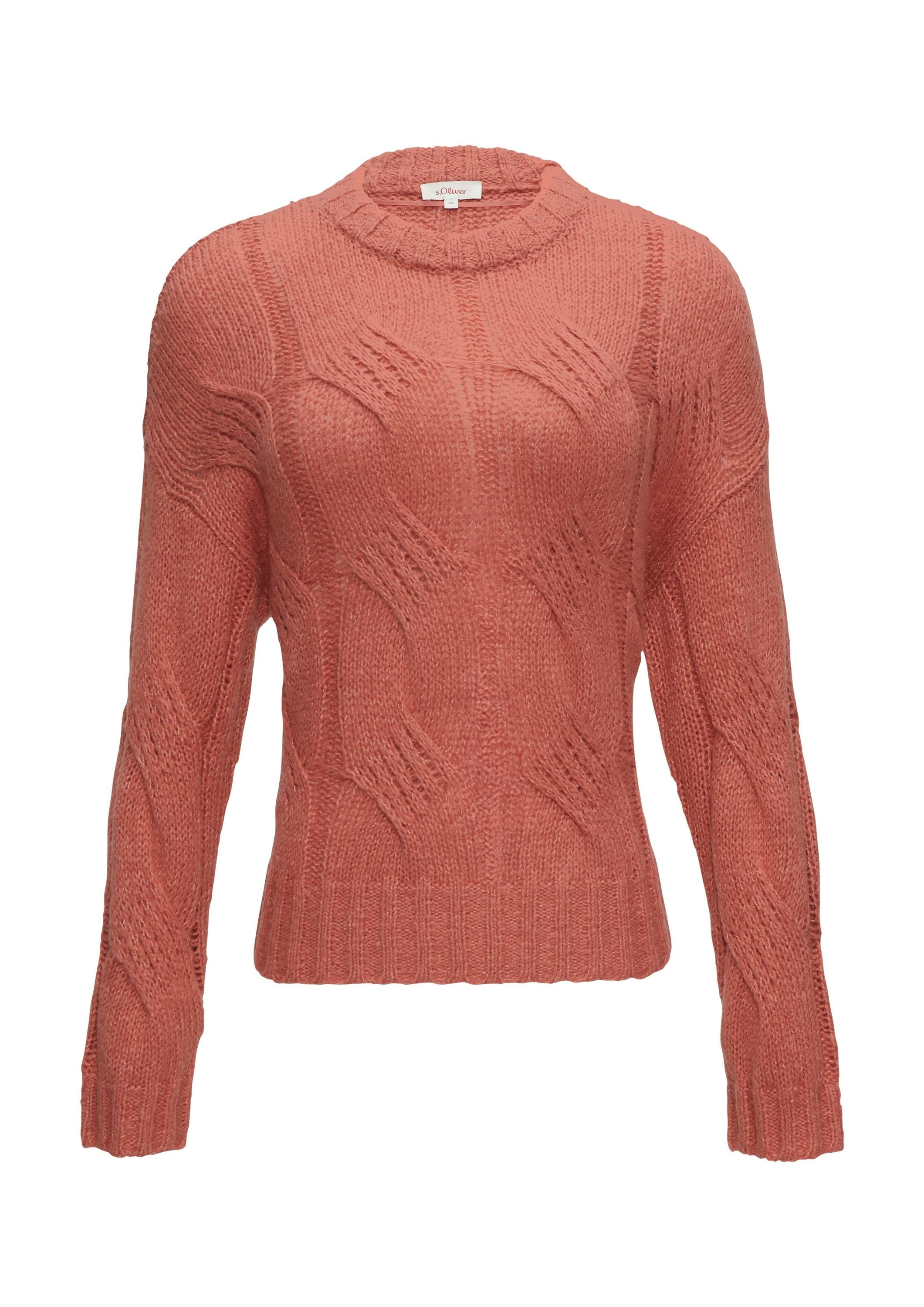 Strickpullover mit Zopfmuster - 2070-ORANGE - Rosa