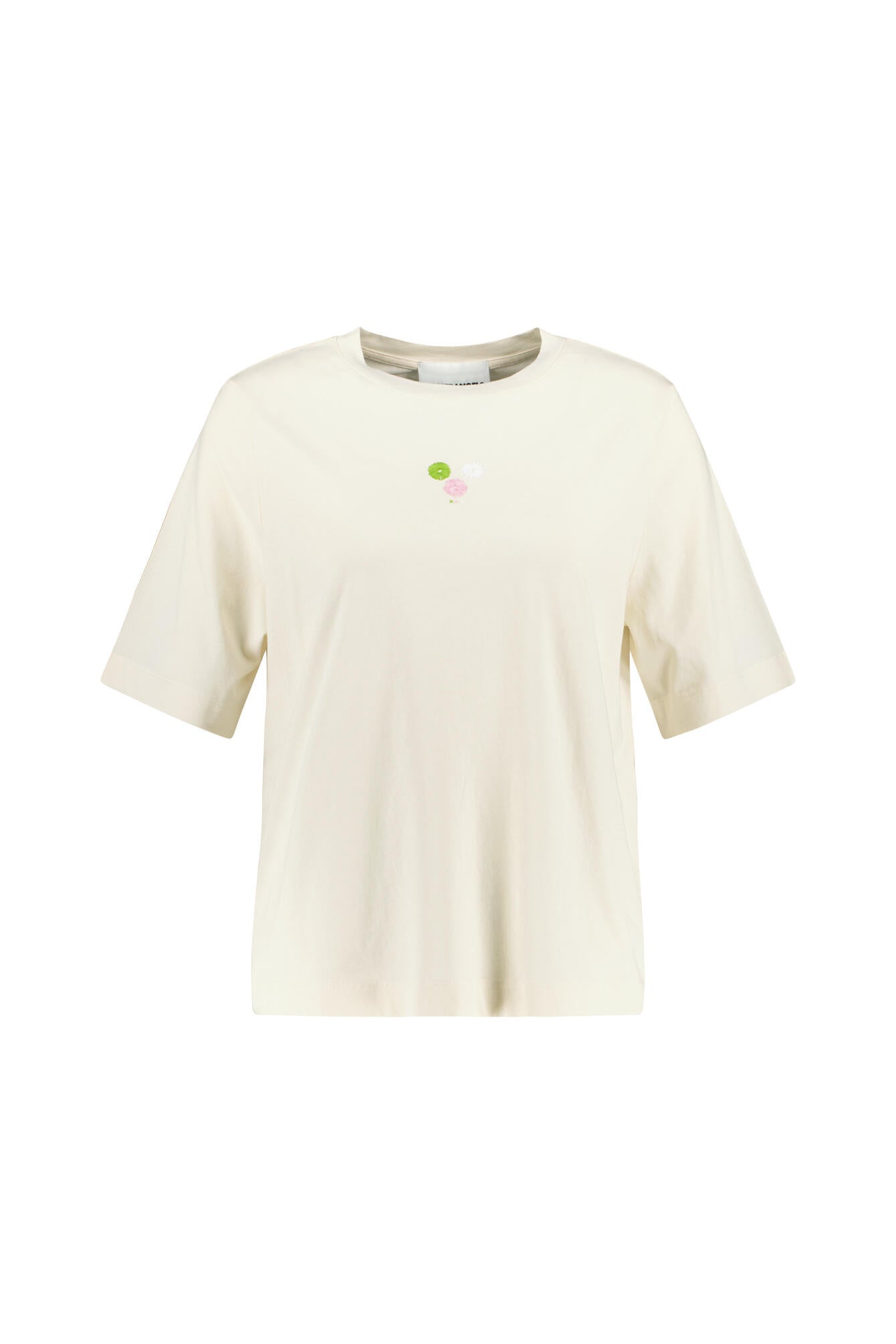 T-Shirt mit Stickereien - 1677-undyed - Beige