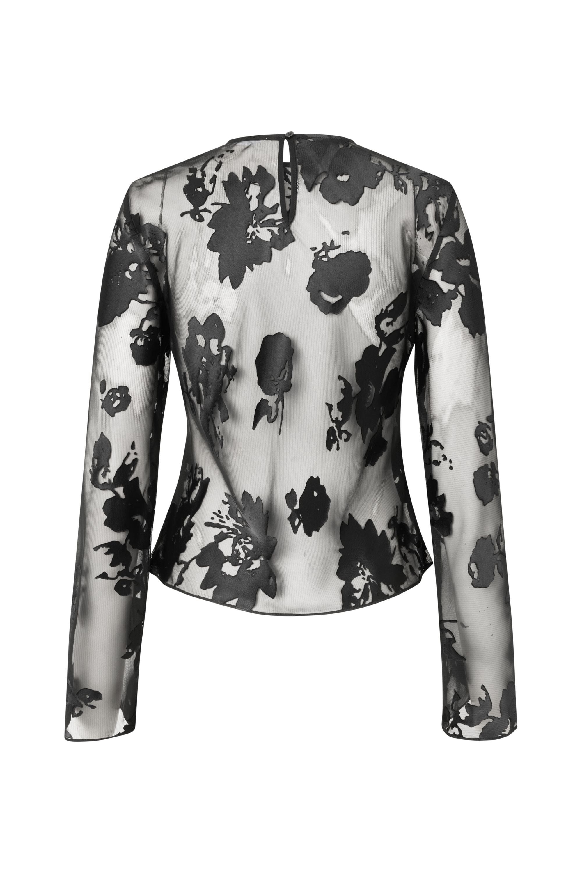 Transparentes Langarmshirt - Black Blooming Burnout - Schwarz