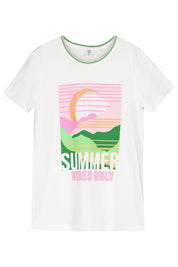 T-Shirt mit Print - Cloud Dancer/Summer Vibes - Weiß | Rosa | Grün