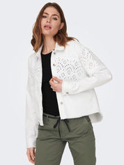 Leichte Jacke mit Lochstickerei - Bright White - Weiß