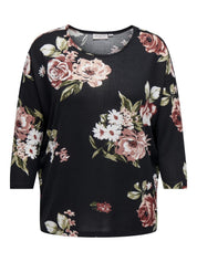 Gemustertes Shirt mit Dreiviertelarm - Black/ROSE BOUQUET FLOWERS - Schwarz