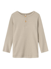 Geripptes Langarmshirt mit Henleykragen - Pure Cashmere - Beige