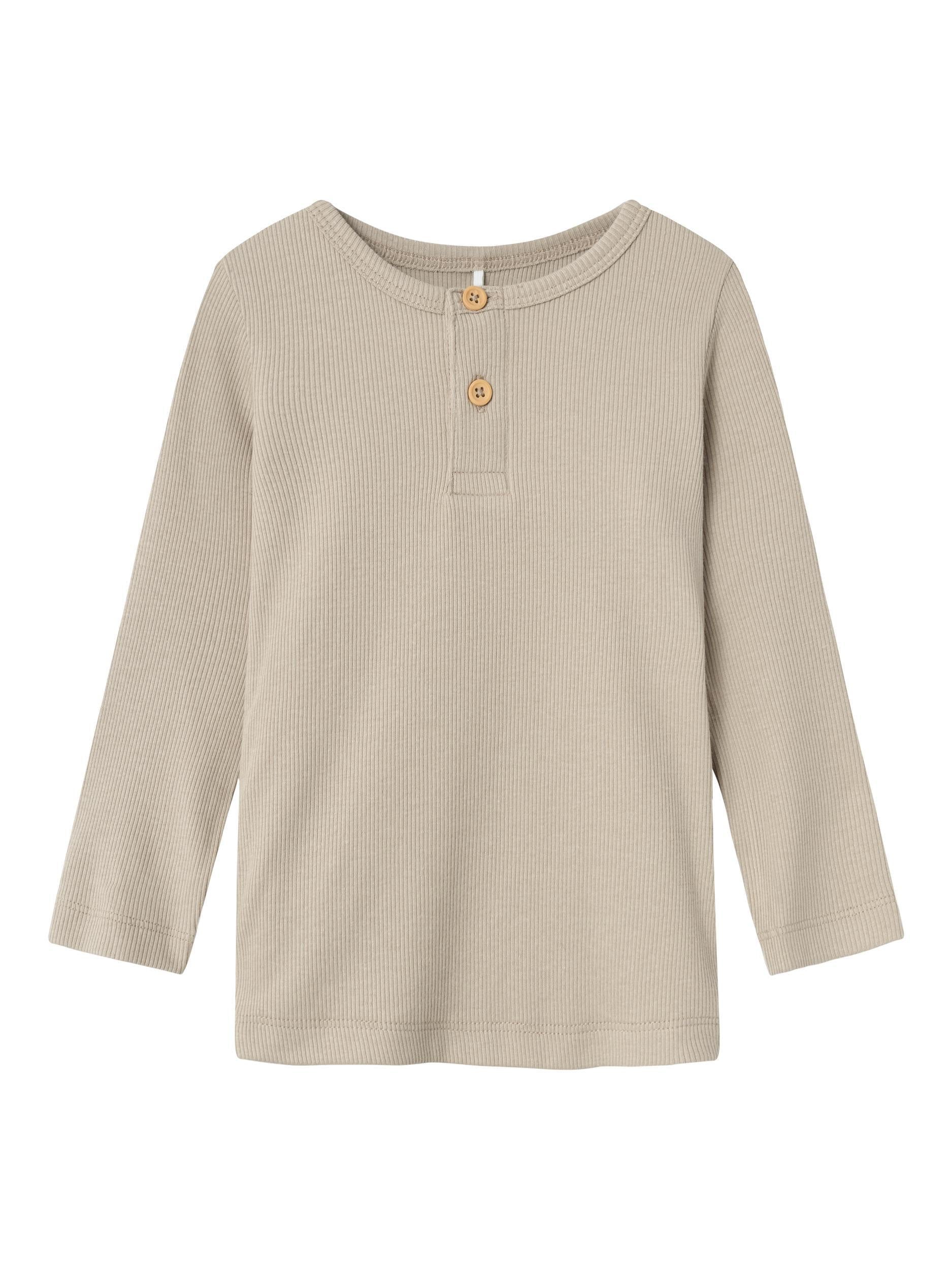 Geripptes Langarmshirt mit Henleykragen - Pure Cashmere - Beige