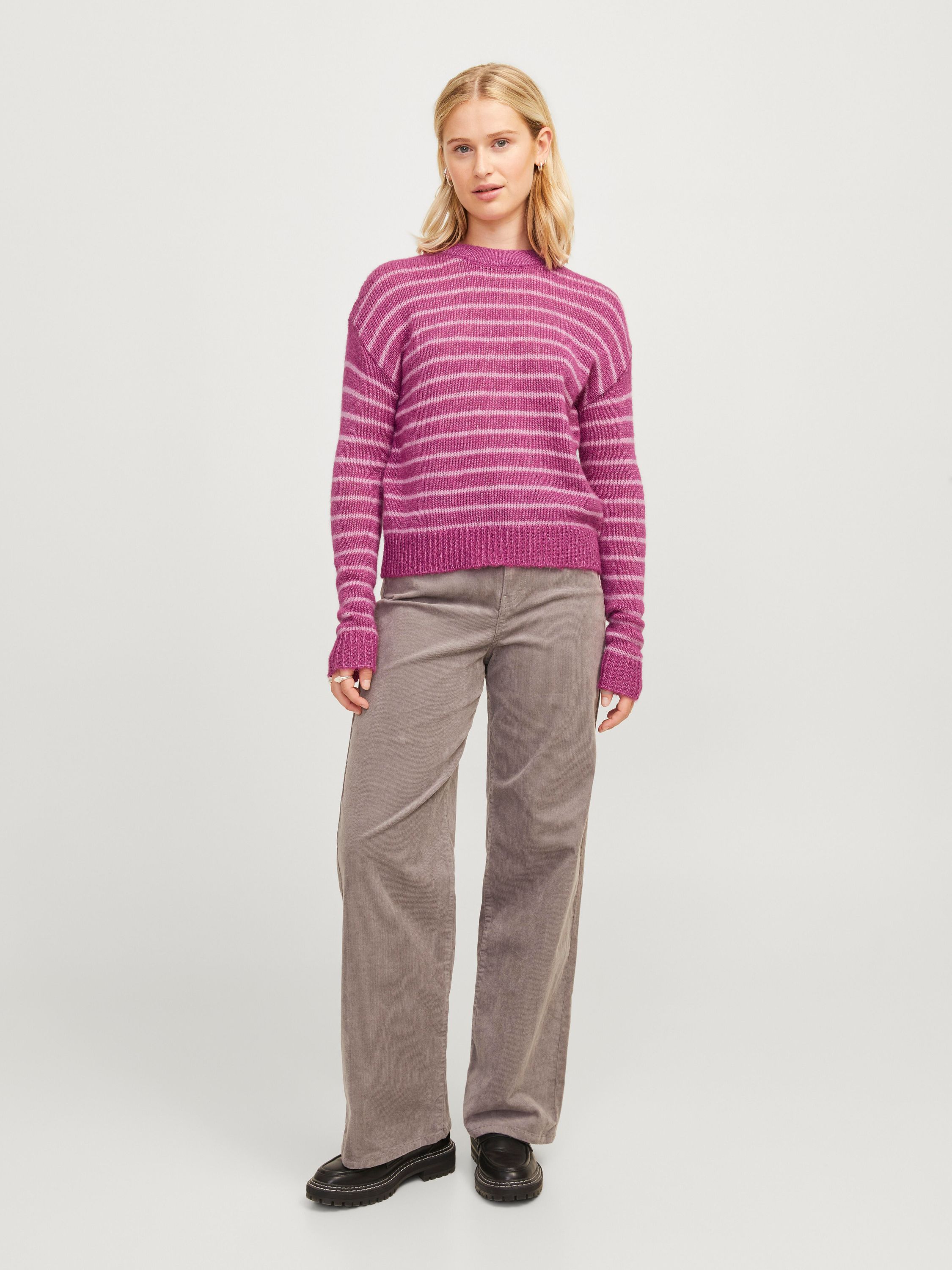 Gestreifter Strickpullover - Fuchsia Red//Moonlite Mauve - Violett