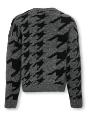 Gemusterter Strickpullover - Dark Grey Melange/Black - Grau