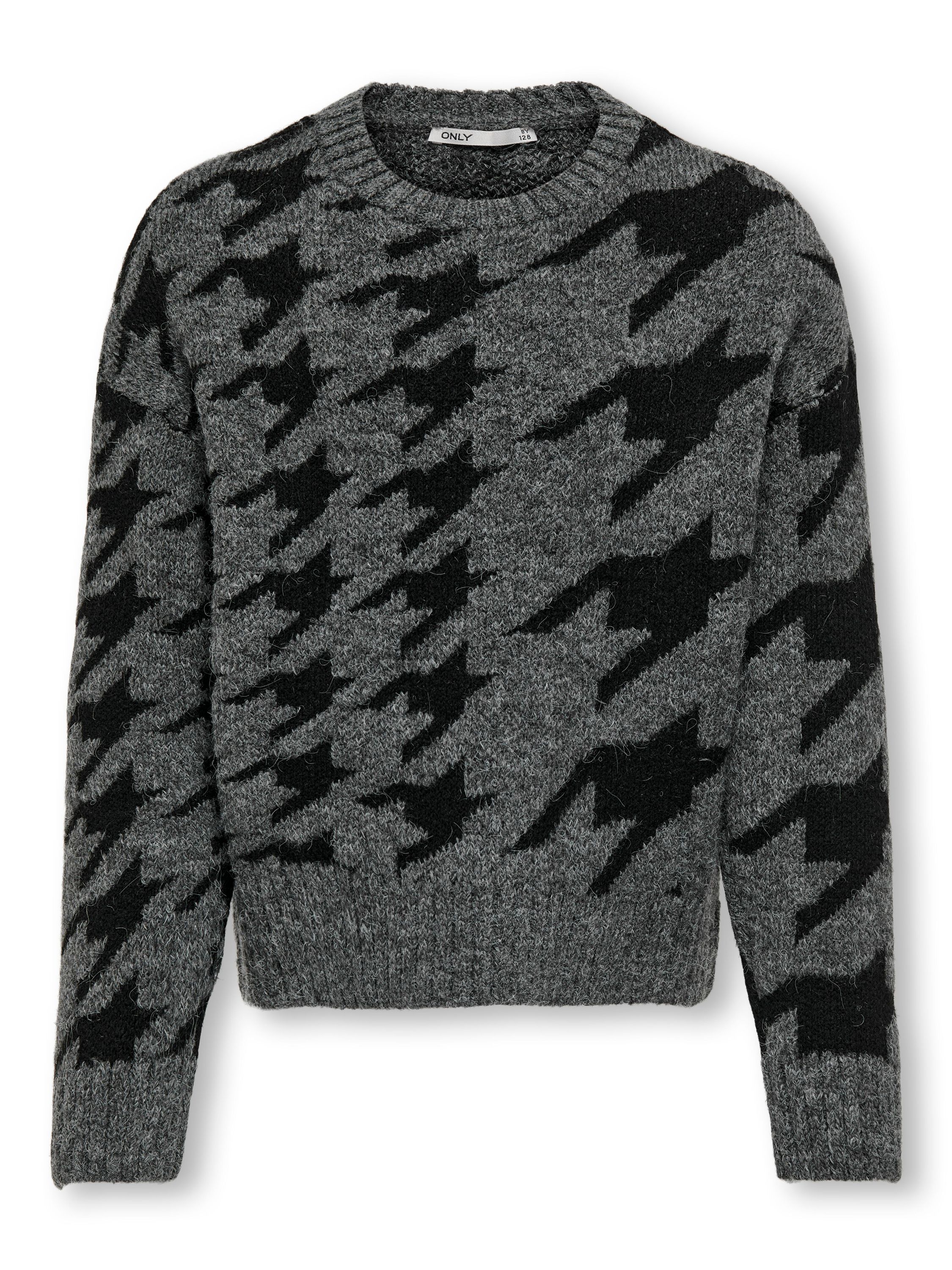 Gemusterter Strickpullover - Dark Grey Melange/Black - Grau