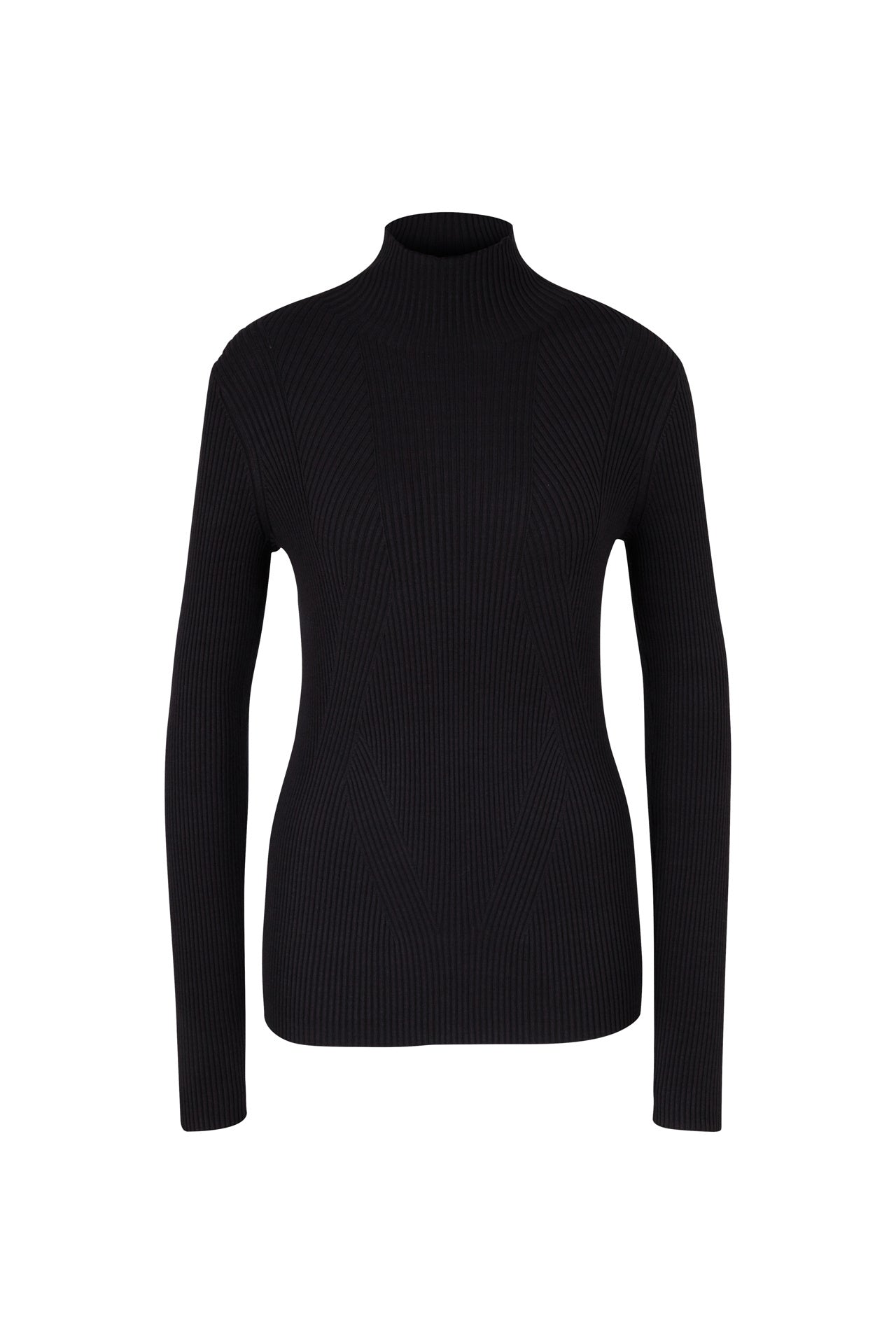 Rollkragenpullover aus Rippstrick - 001-Black - Schwarz