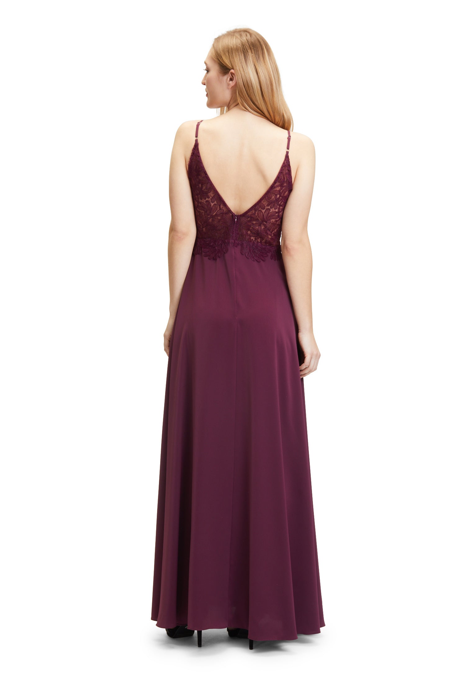 Abendkleid mit Spitzenbesatz - 6331-Shiny Bordeaux - Rot