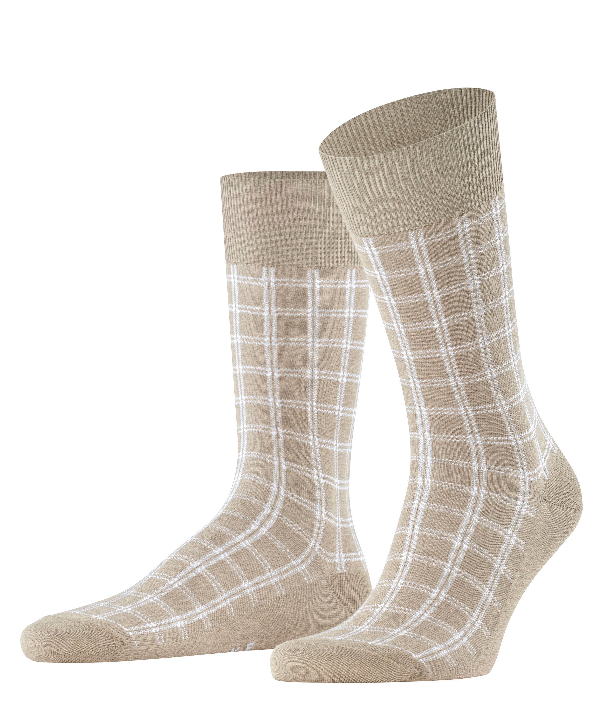 Karierte Socken aus Baumwolle - 4044 pebble mel. - Beige