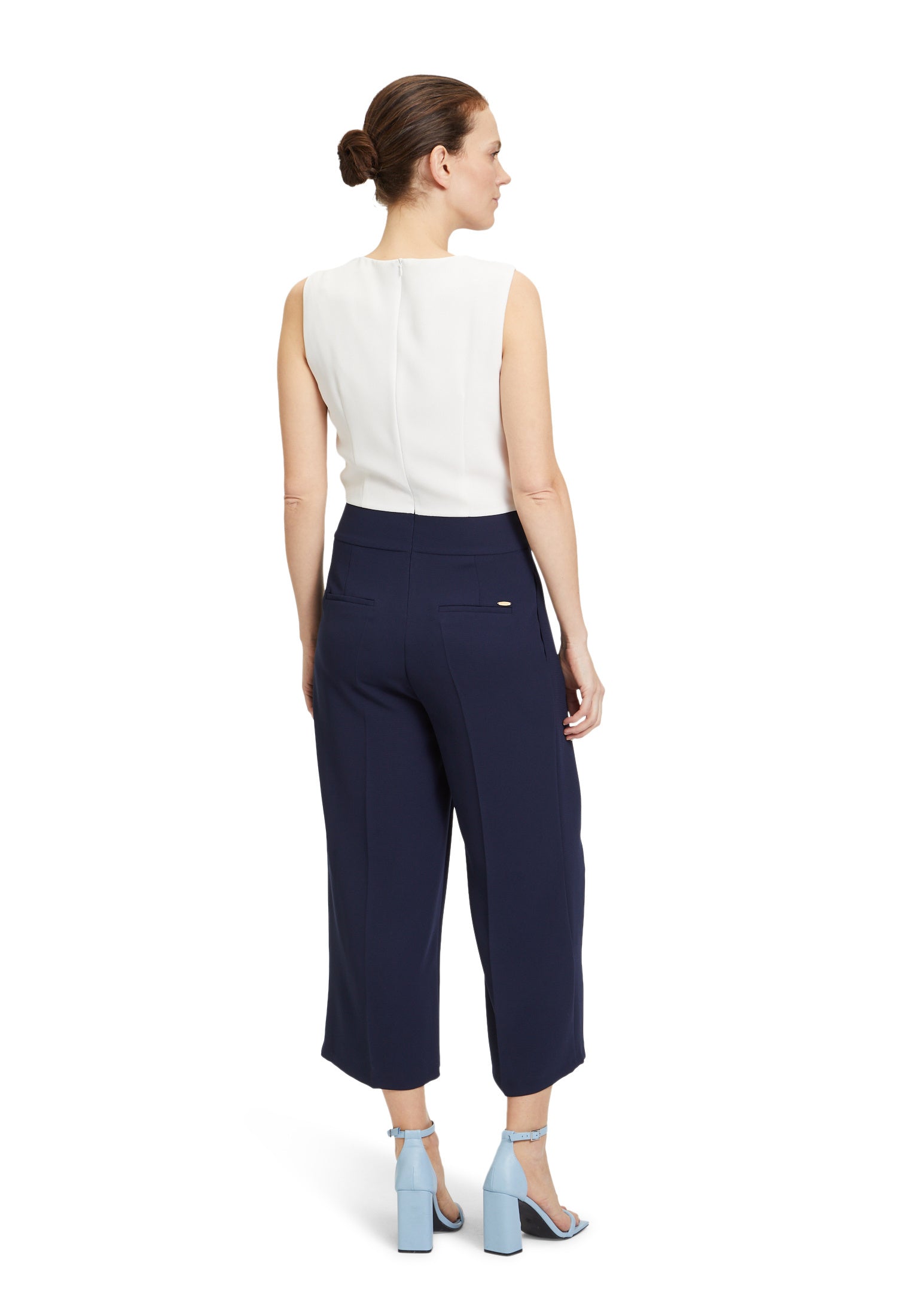 Ärmelloser Jumpsuit - 8911-Patch Dark Blue/Cream - Weiß | Blau