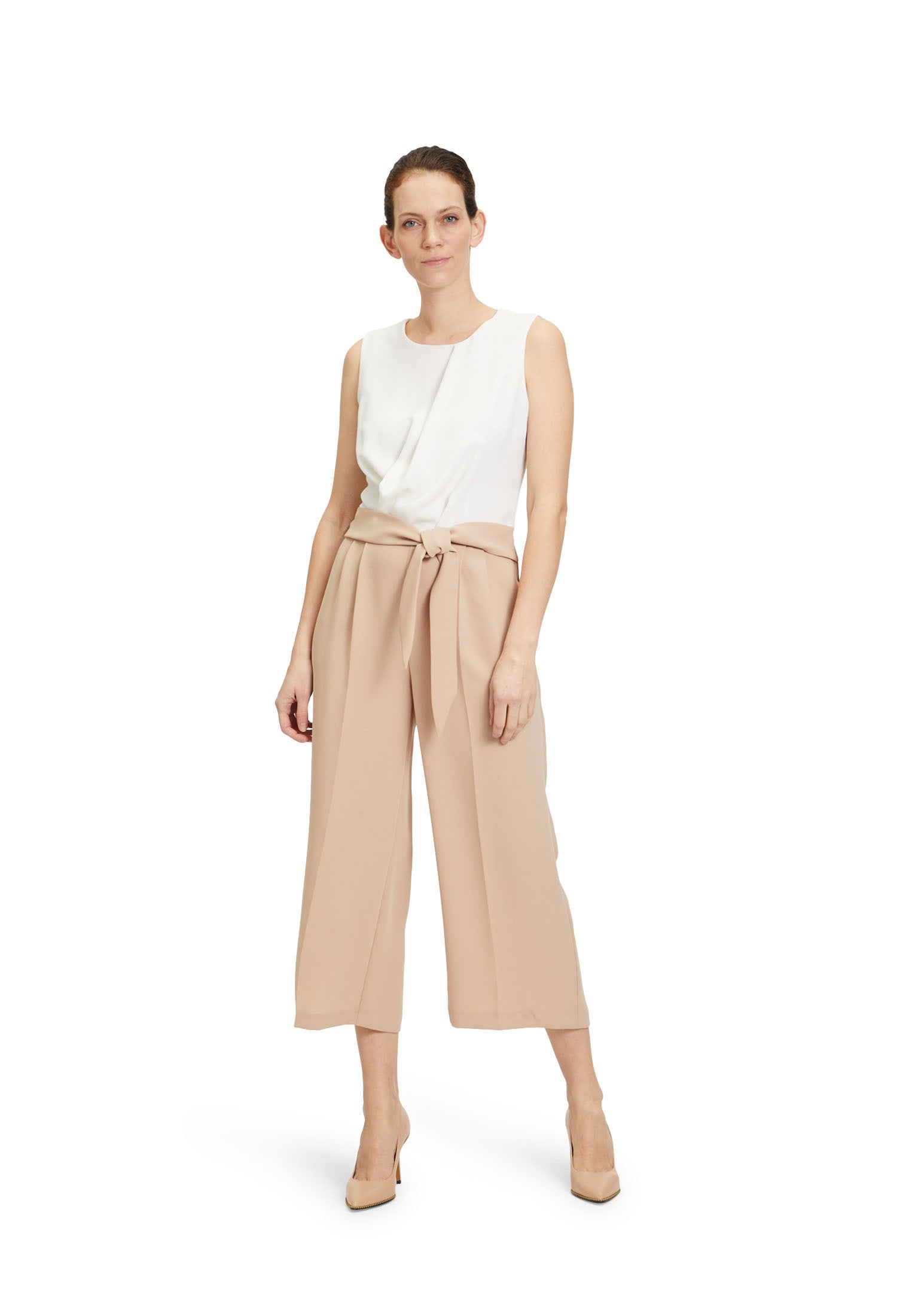 Ärmelloser Jumpsuit - 7917-Patch Taupe/Cream - Weiß | Beige