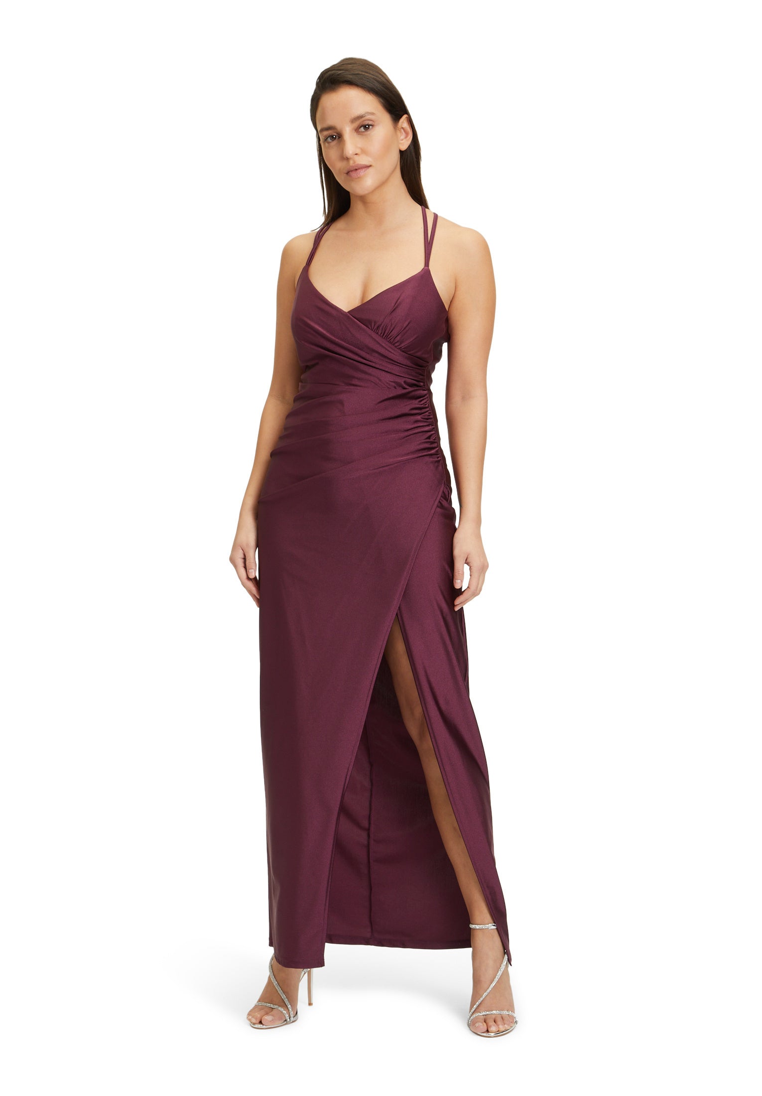 Slipkleid mit Beinschlitz - 6331-Shiny Bordeaux - Rot