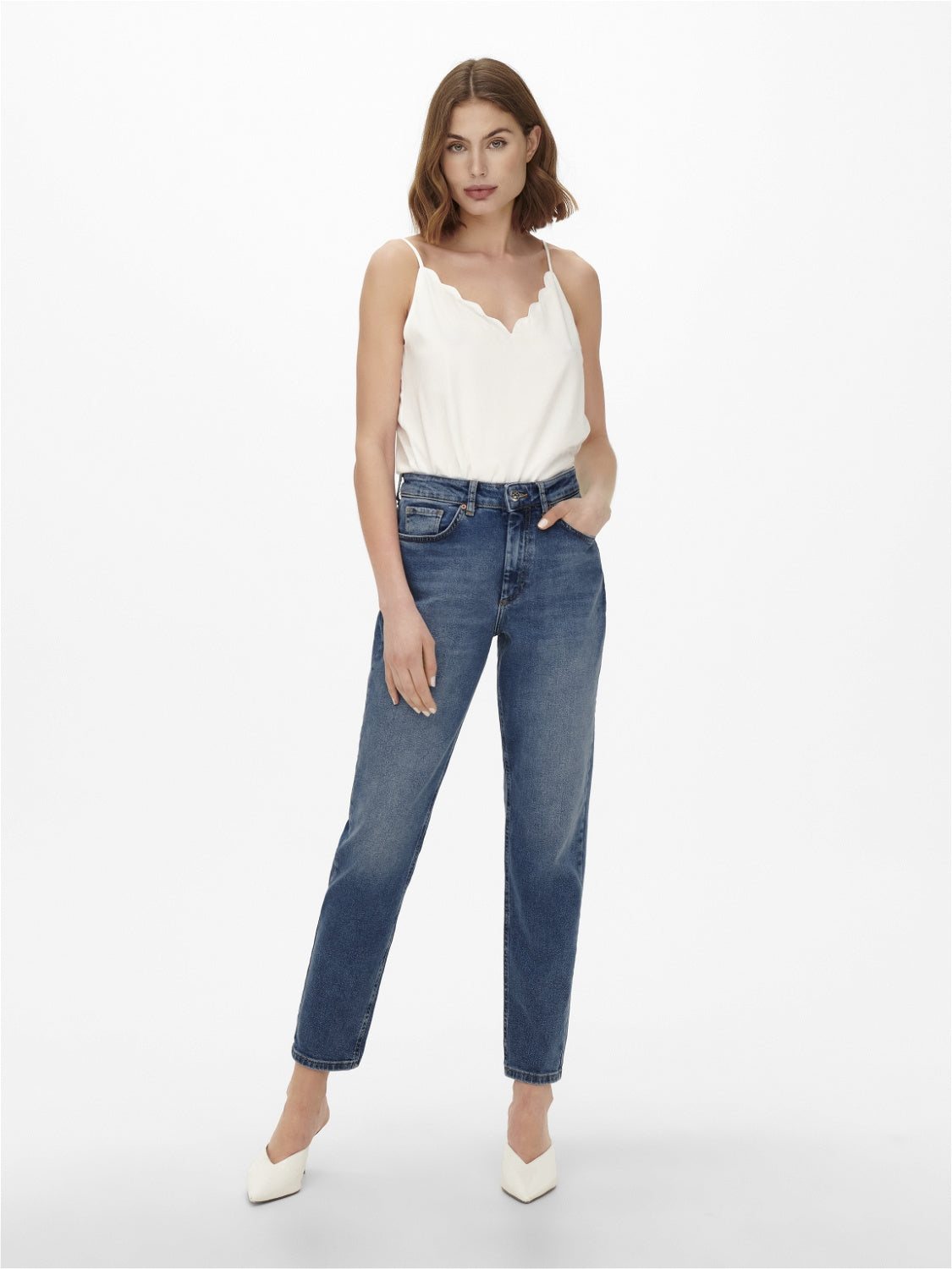 Jeans Mom Fit - Dark Blue Denim - Blau