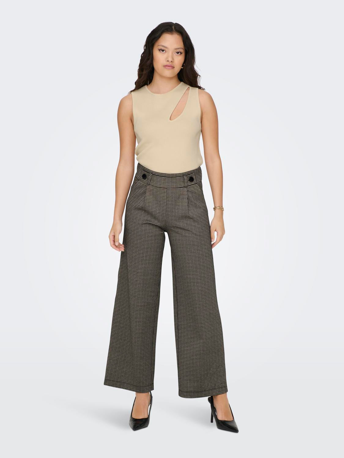 Wide Leg Hose - Cobblestone/MINI CHECK - Braun