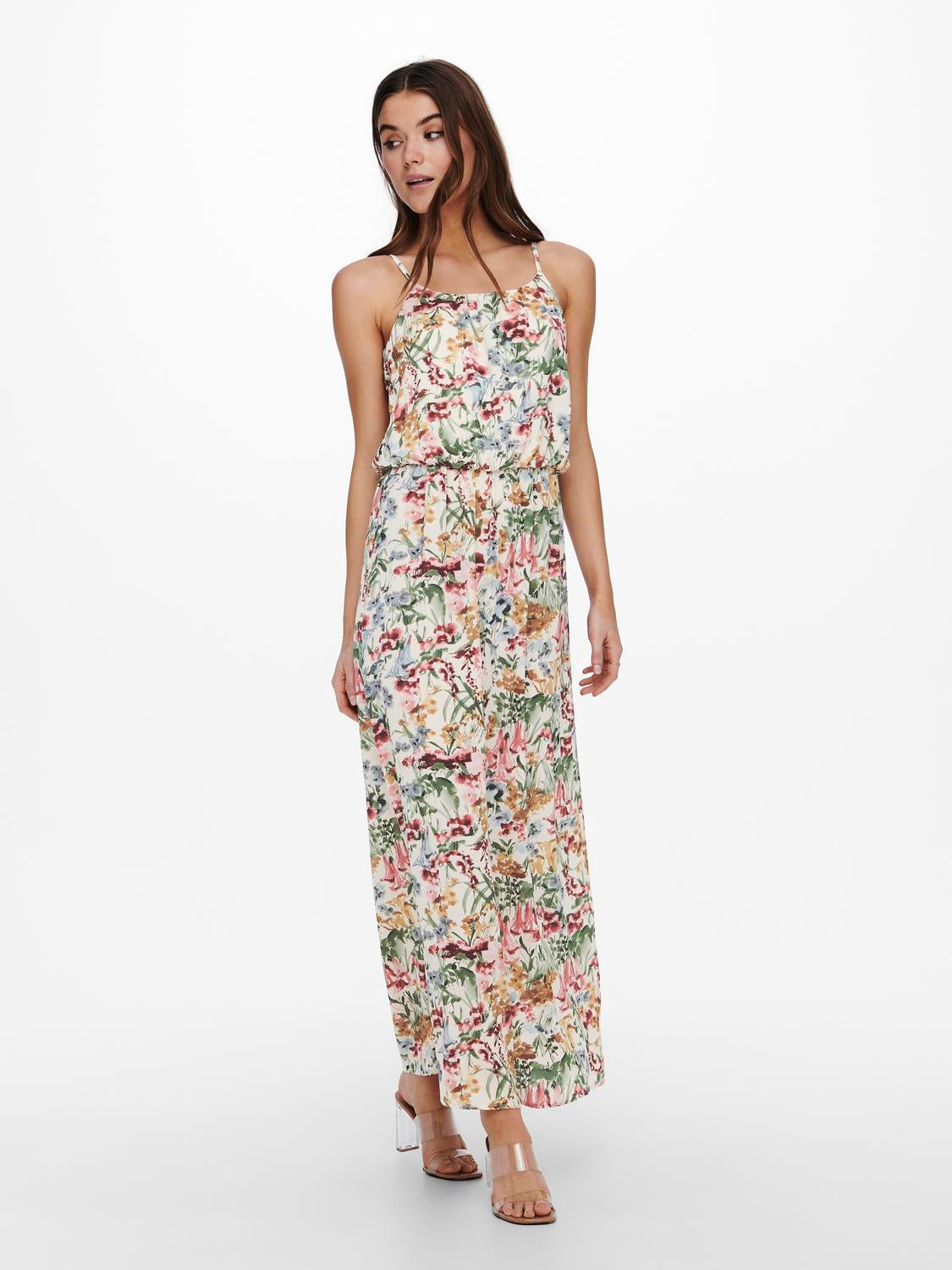 Gemustertes Maxikleid - Cloud Dancer/BLURRY FLOWER - Creme