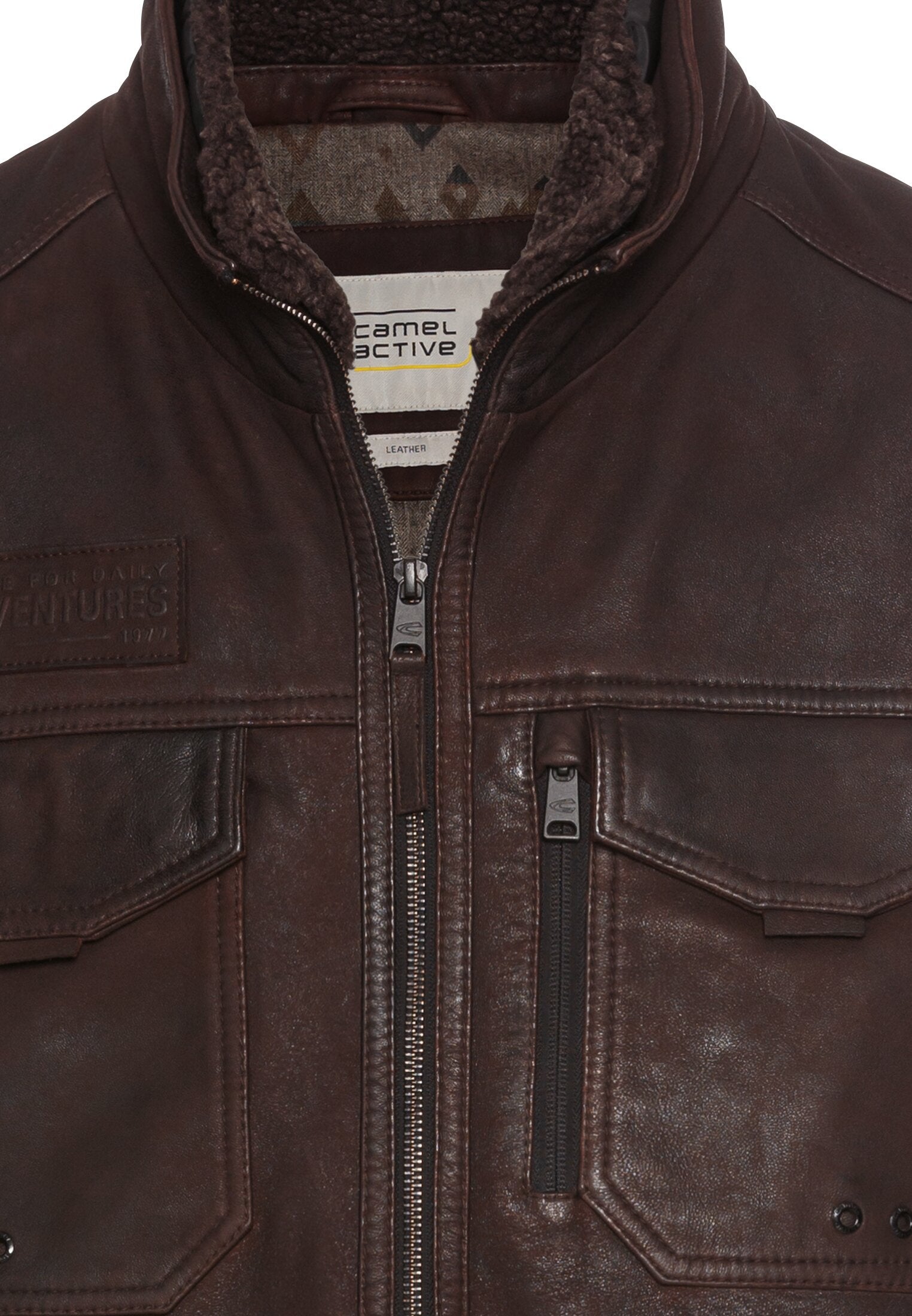 Lederjacke mit Stehkragen - 26-Brown - Braun