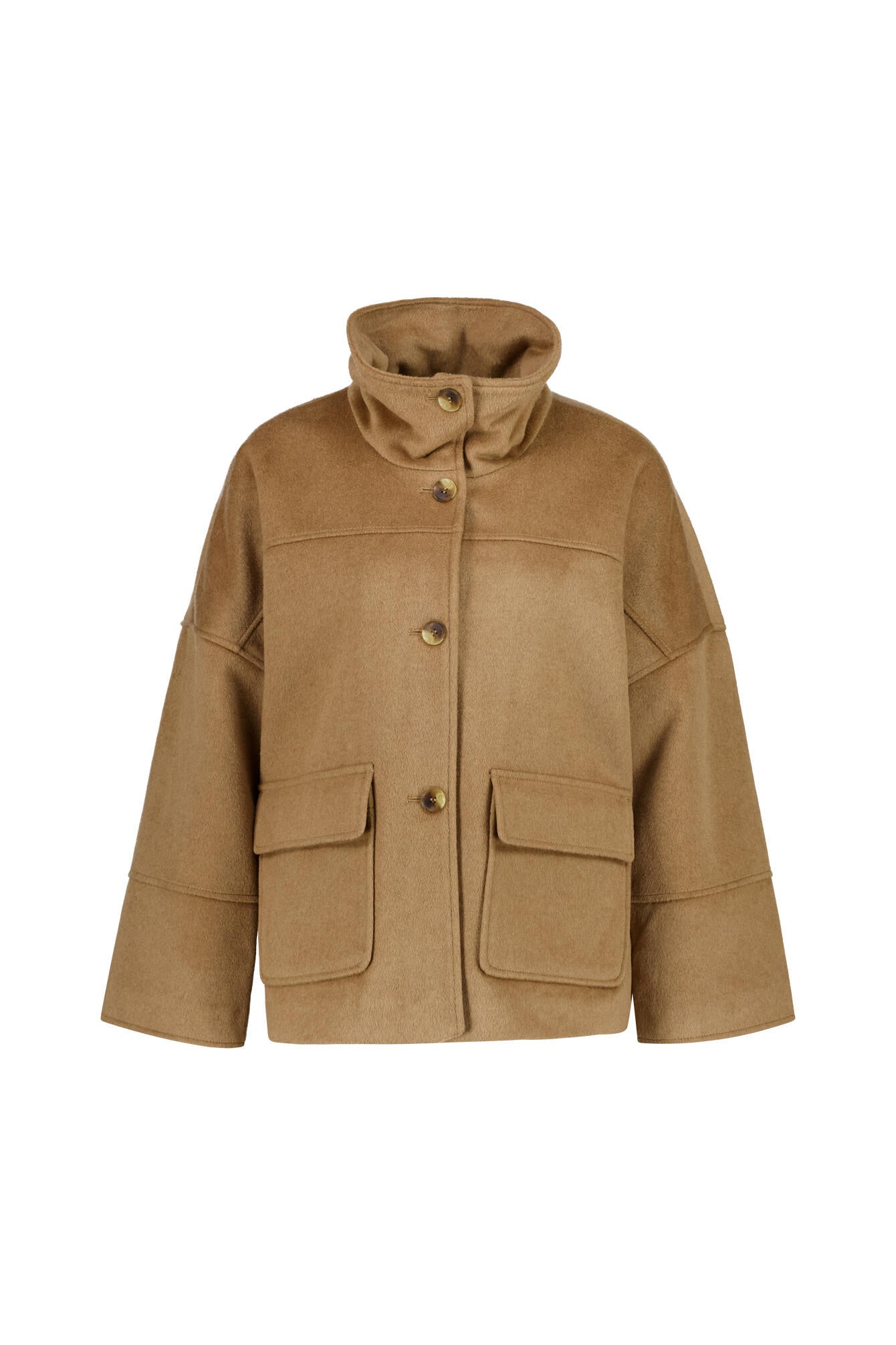 Kurze Wolljacke mit Stehkragen - 213-WARM KHAKI - Braun