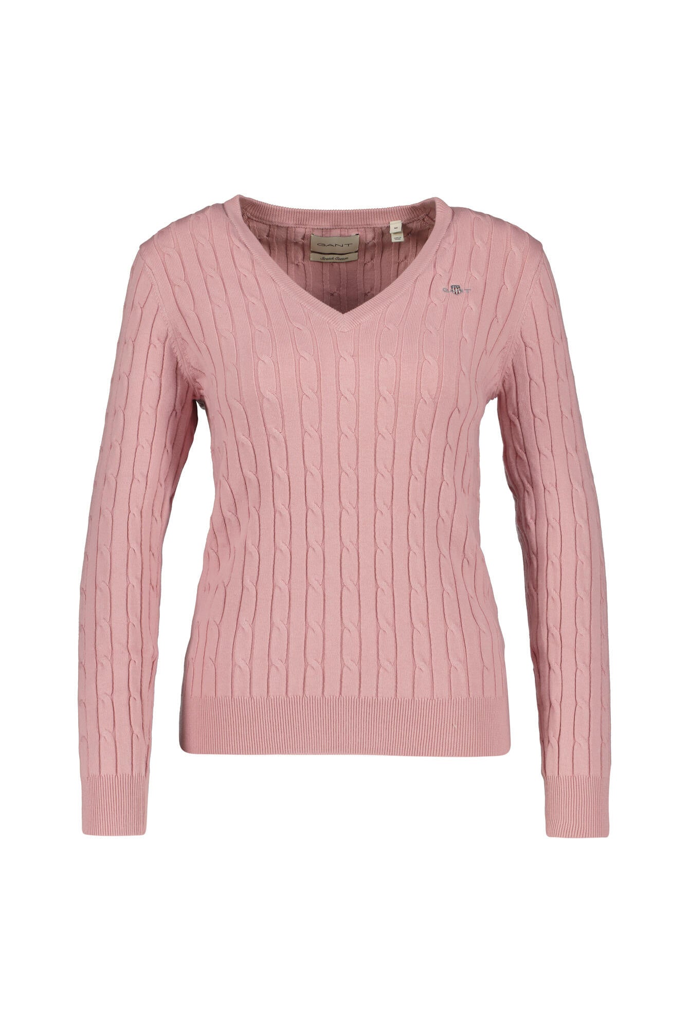 Zopfstrick V-Neck Pullover aus Stretch-Baumwolle - 674-DUSTY PINK - Rosa