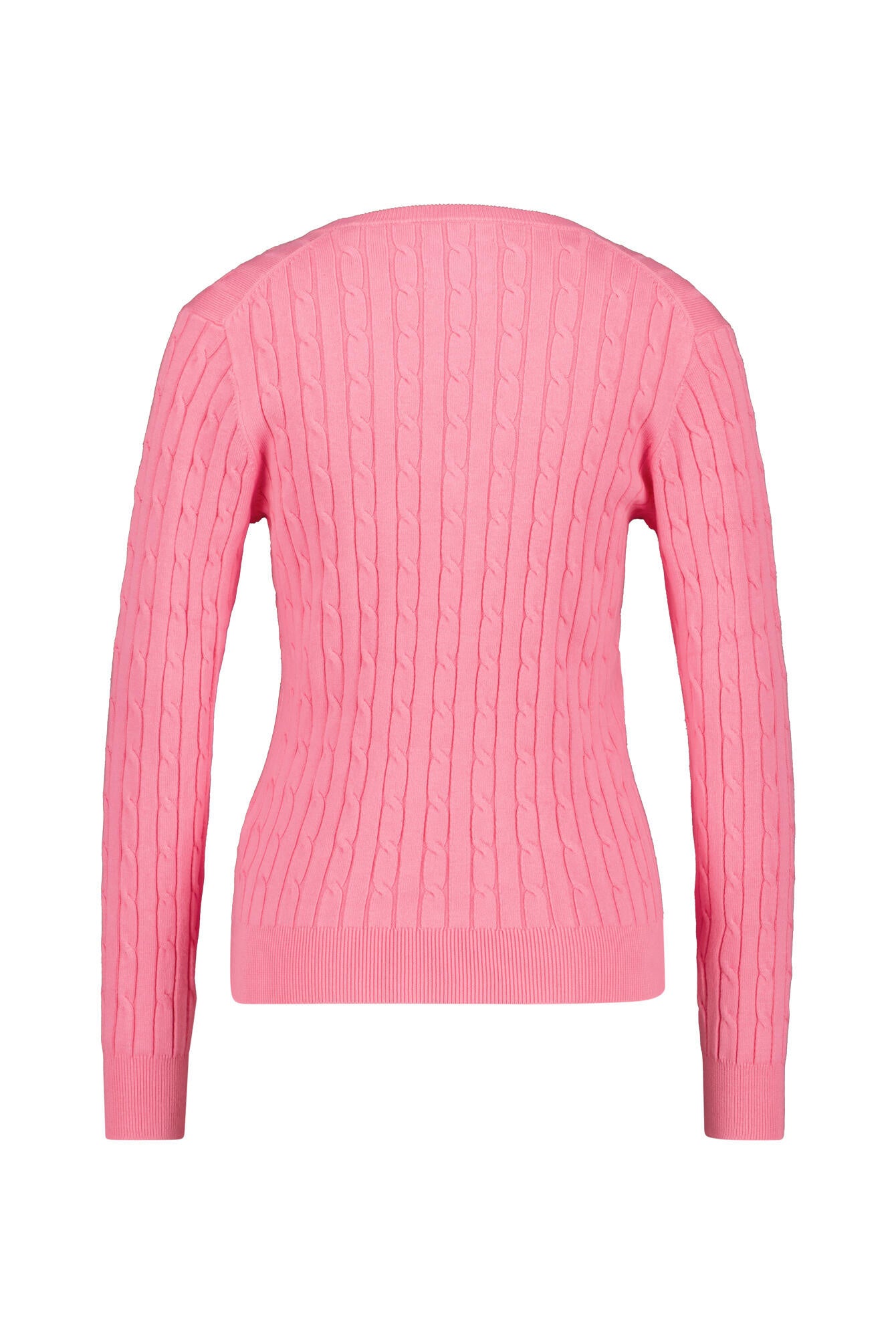 Zopfstrick V-Neck Pullover aus Stretch-Baumwolle - 669-CANDY PINK - Rosa