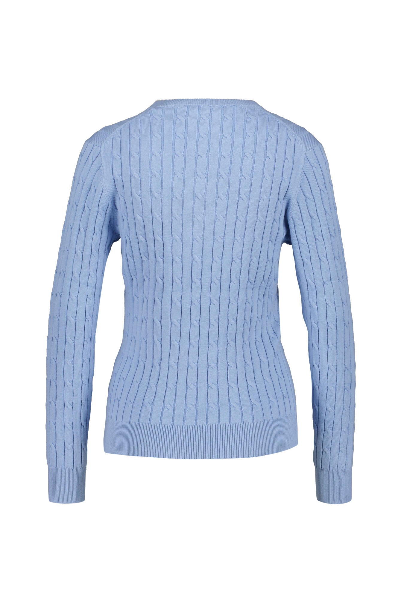 Zopfstrick V-Neck Pullover aus Stretch-Baumwolle - 427-CLEAR SKY - Blau